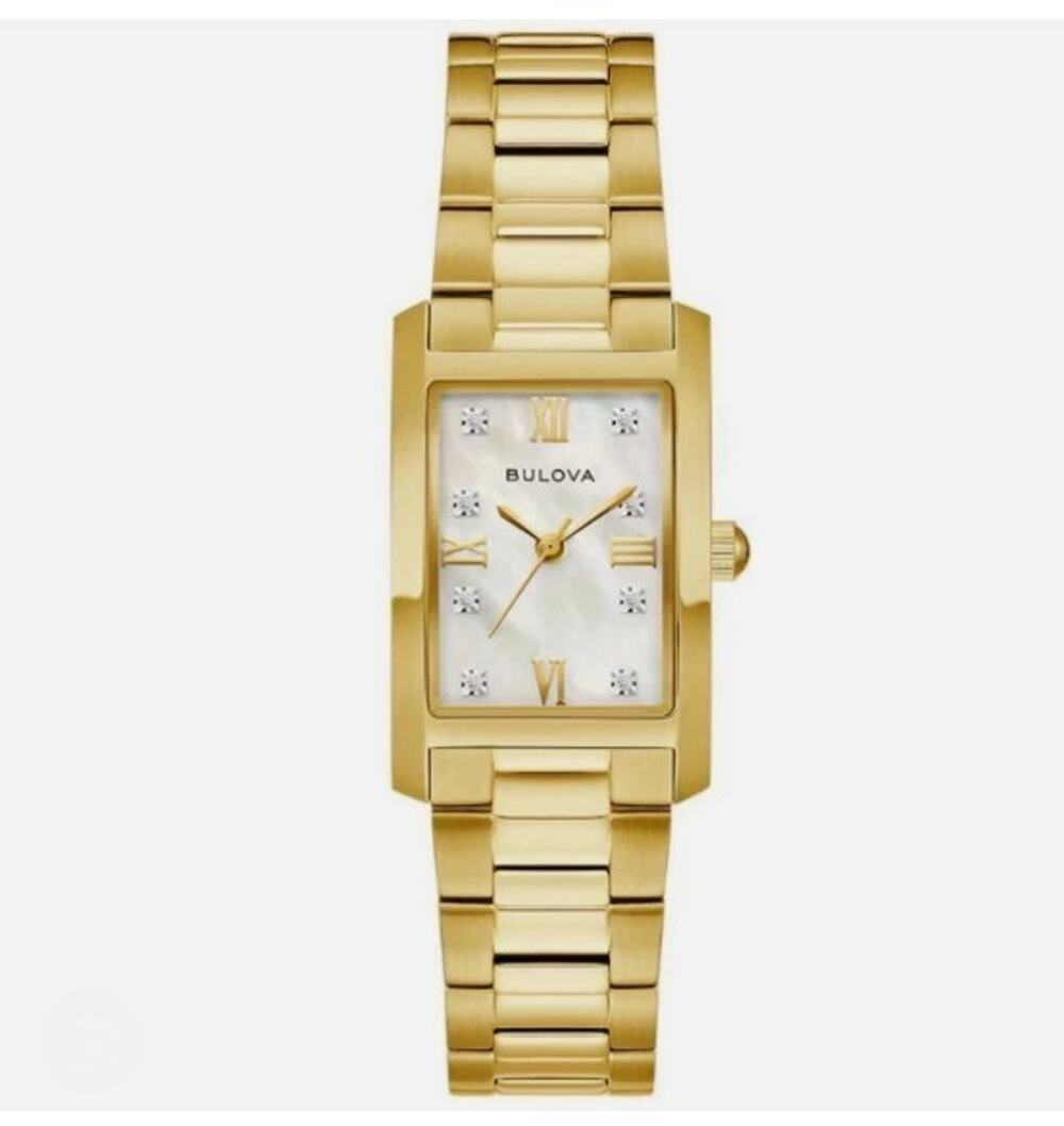 NEW Bulova 97P181 Ladies MOP Diamond Dial Gold Stainless Classic Tank Watch